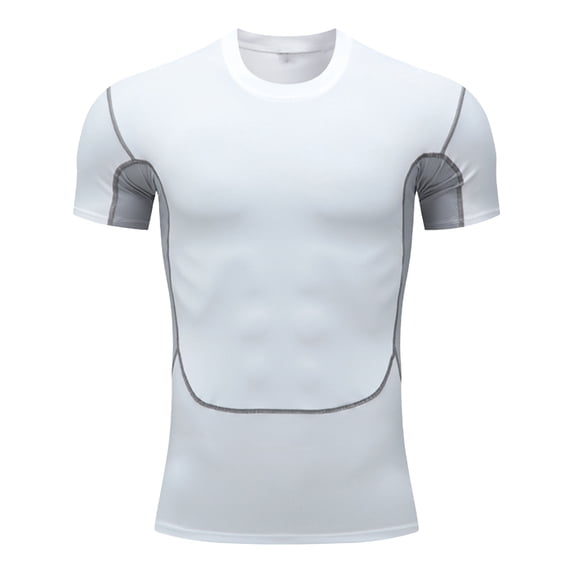 Mrmaere Men's Short Sleeve Compression Tee Streamlined Pull-On Design Stretchy Fabric Dry Gym Fitness Training Wear White XXL