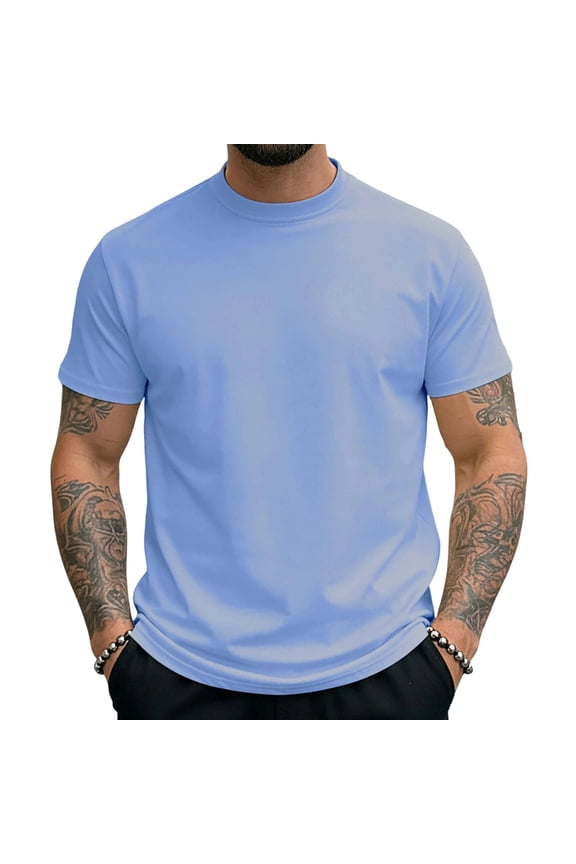 Men's Short Sleeve Crew Neck Tee Pull-On Design Soft Fabric Breathable Durable Casual Daily Everyday Wear Light Blue S