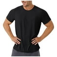 thumbnail image 1 of Mrmaere Men's Short Sleeve -Dry Crew Neck Tee Streamlined Stretchy Fabric Moisture Wicking Gym Fitness Wear Black L, 1 of 9