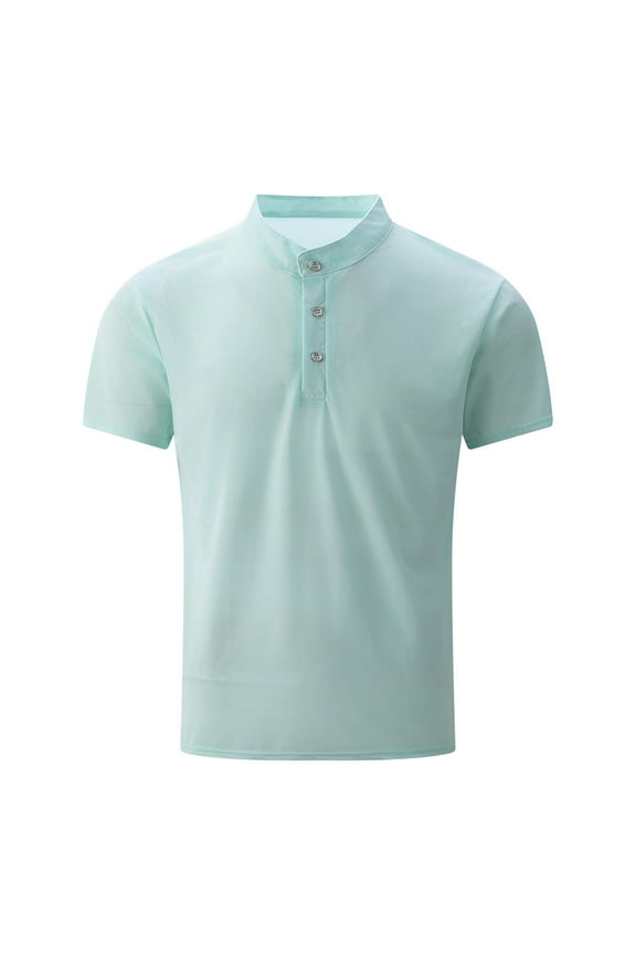Men's Short Sleeve Half Placket Tee Crew Neck Pull-On Style Soft Fabric Comfortable Versatile Casual Everyday Outdoor Top Mint Green M