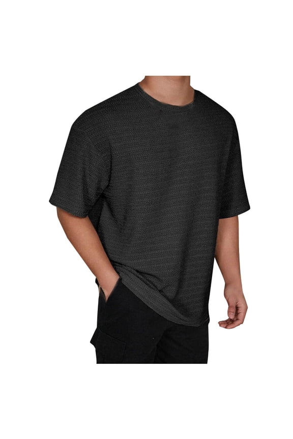 Men's Short Sleeve Oversized Tee Crew Neck Pull-On Design Classic Fabric Comfortable Casual Daily Wear Black L
