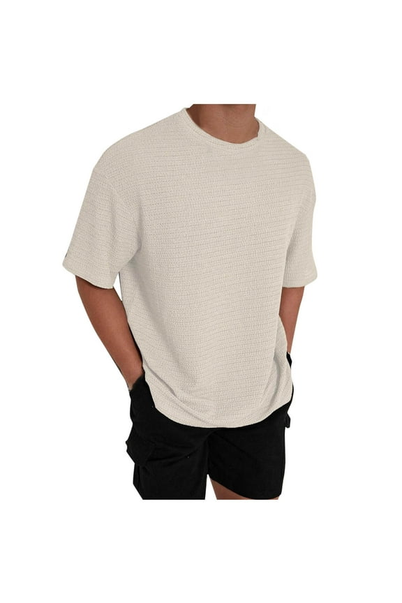 Men's Short Sleeve Oversized Tee Crew Neck Pull-On Design Classic Fabric Comfortable Casual Daily Wear White S