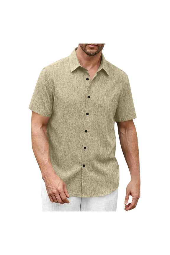 Men's Short Sleeve Patterned Shirt Spread Collar Full Placket Durable Fabric Stylish Casual Daily Outdoor Wear Beige L