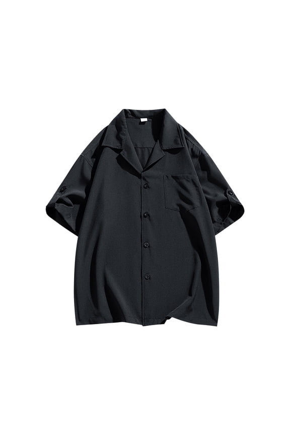 Men's Short Sleeve Satin Oversized Shirt Spread Collar Full Placket Smooth Fabric Stylish Casual Party Wear Black M