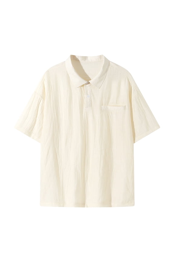 Men's Short Sleeve Shirt Chest Pocket Spread Collar Button Placket Lightweight Fabric Wrinkle Resistant Casual Office Daily Wear Beige L