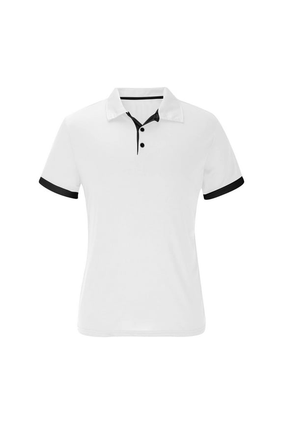 Men's Short Sleeve Shirt Contrast Trim Neck Button Placket Smooth Fabric Moisture Wicking Casual Gym Everyday Top White L