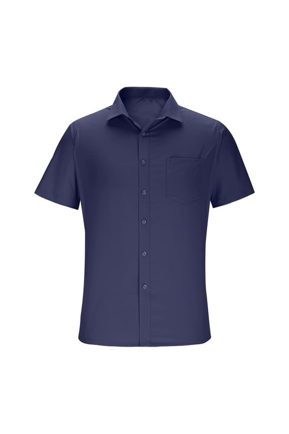 Men's Short Sleeve Shirt Point Collar Full Placket Smooth Fabric Wrinkle Resistant Business Casual Office Wear Dark Blue 39