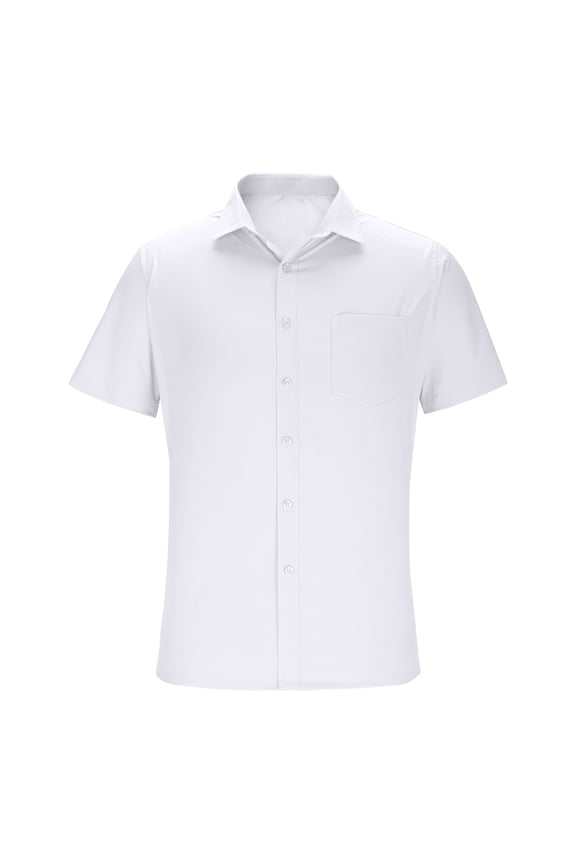 Men's Short Sleeve Shirt Point Collar Full Placket Smooth Fabric Wrinkle Resistant Business Casual Office Wear White 47