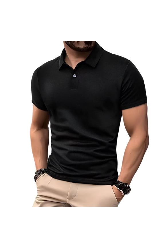 Men's Short Sleeve Shirt Spread Collar Form-Fitting Fabric Breathable Casual Work Outdoor Wear Black L