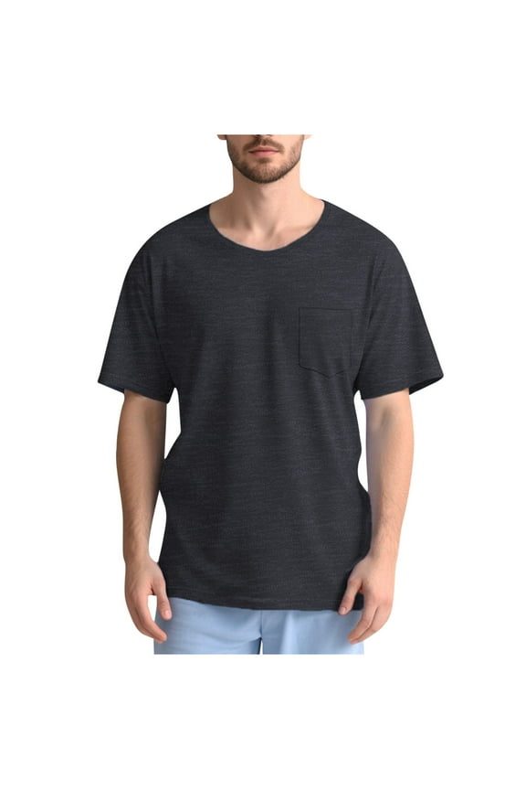 Men's Short Sleeve Side Split Oversized Crew Neck Tee Pull-On Design Soft Fabric Breathable Casual Daily Wear Dark Gray XL