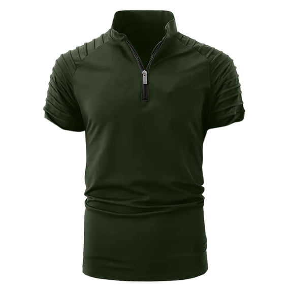 Mrmaere Men's Short Sleeve Stand Collar Top Half Zip Closure Stretchy Fabric Dry Casual Gym Activity Wear Army Green L