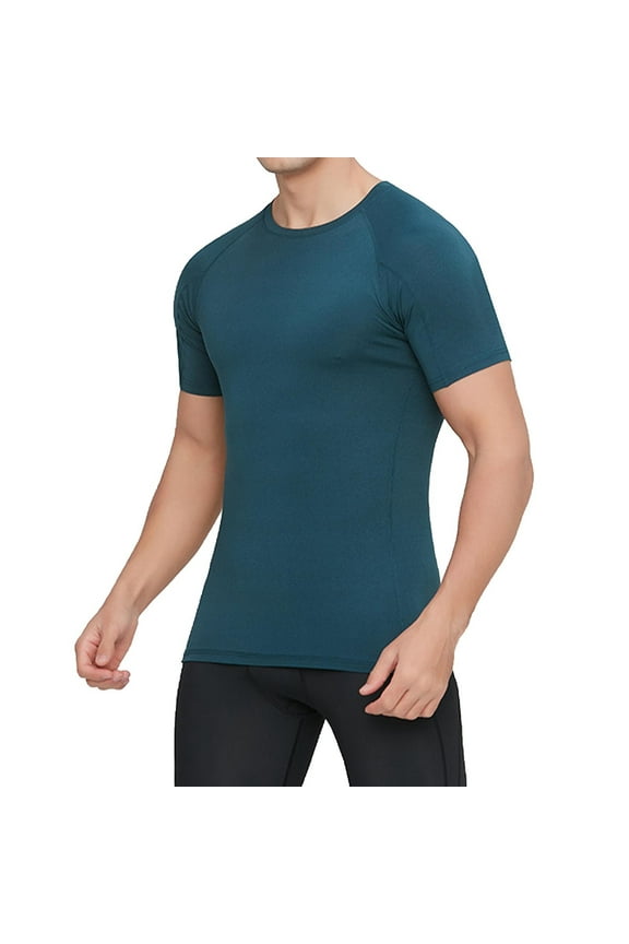 Men's Short Sleeve Tee Streamlined Crew Neck Pull-On Design Stretchy Fabric Dry Fitness Casual Activity Wear Green L