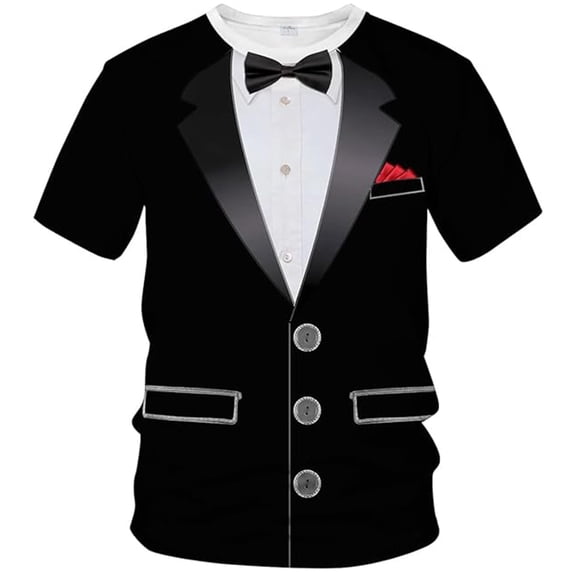 Mrmaere Men's Short Sleeve Tee Tuxedo Style Design Crew Neck Pull-On Fabric Decorative Buttons Casual Party Daily Wear Black L
