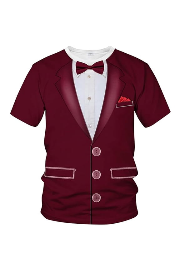 Men's Short Sleeve Tee Tuxedo Style Design Crew Neck Pull-On Fabric Decorative Buttons Casual Party Daily Wear Red M