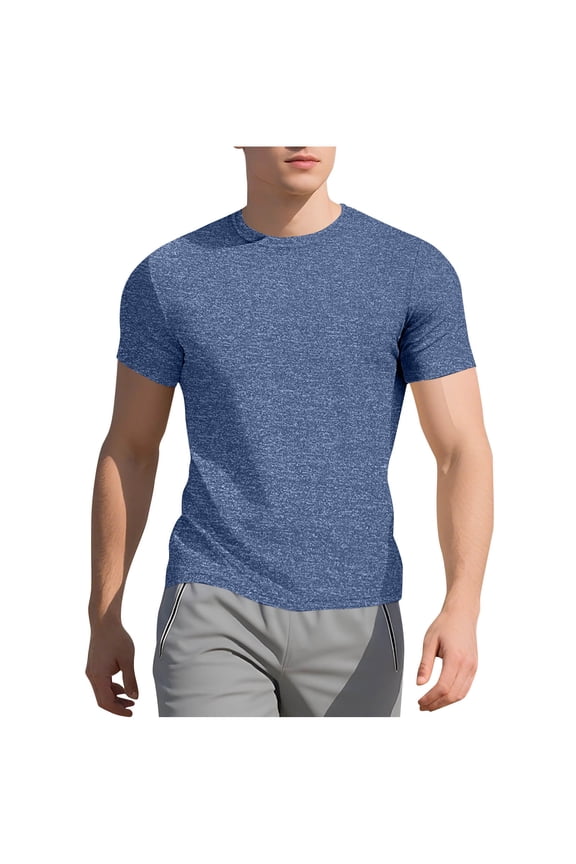 Men's Short Sleeve Textured Crew Neck Tee Pull-On Style Classic Fabric Durable Versatile Casual Everyday Wear Light Blue M