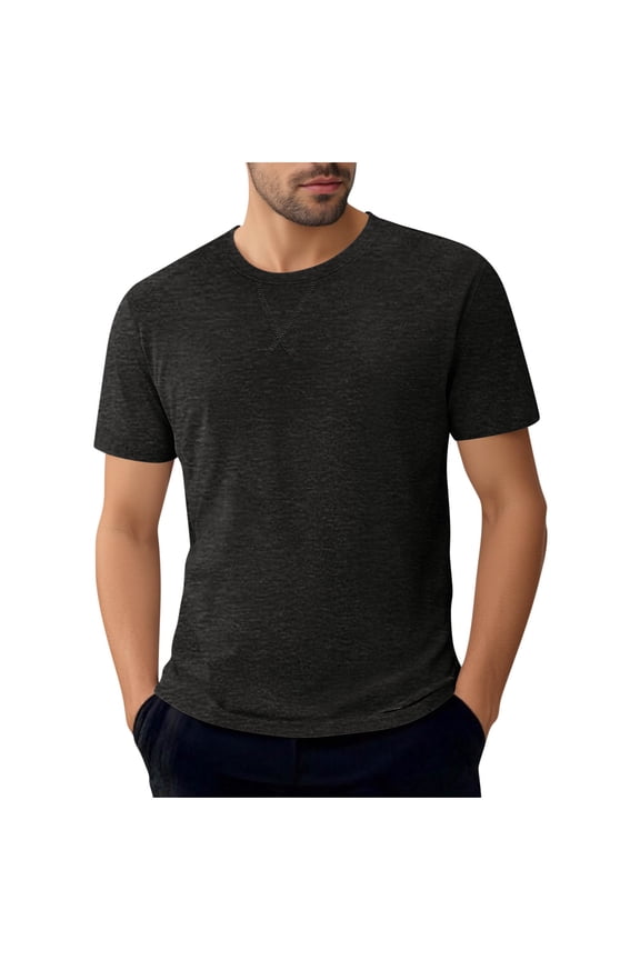 Men's Short Sleeve Textured Crew Neck Tee Streamlined Durable Fabric Comfortable Casual Daily Activity Wear Black L