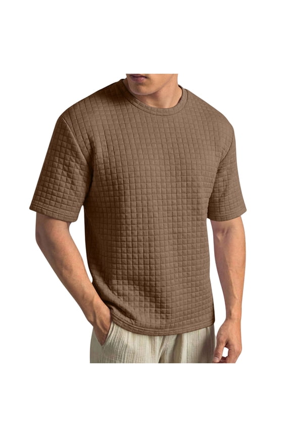 Men's Short Sleeve Textured Tee Crew Neck Pull-On Design Stretchy Fabric Moisture Wicking Casual Gym Activity Wear Brown XXL