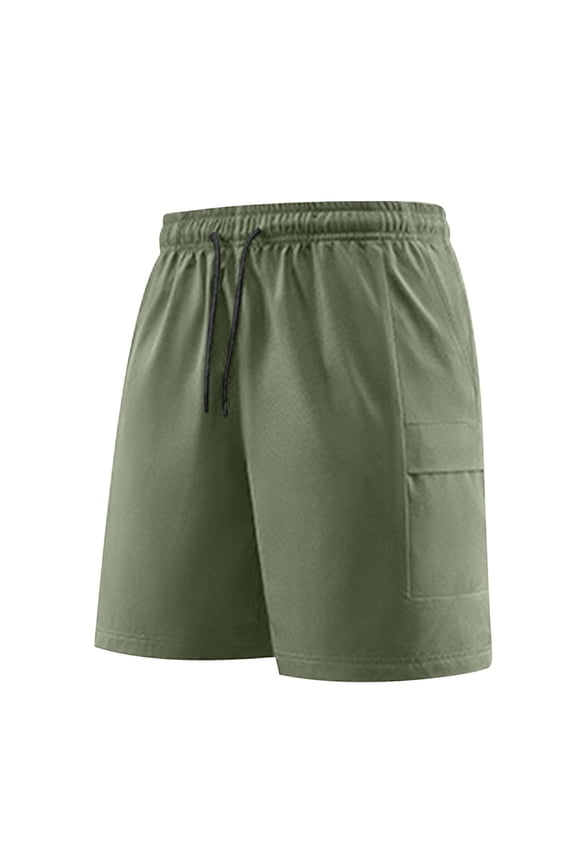 Men's Side Pocket Casual Athletic Shorts Relaxed Cut Elastic Waist Closure Breathable for Gym Daily Use Army Green XXL