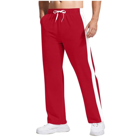 Mrmaere Men's Side Stripe Casual Pants Drawstring Waist Side Pockets Lightweight Fabric Relaxed Leg Daily Streetwear Red M