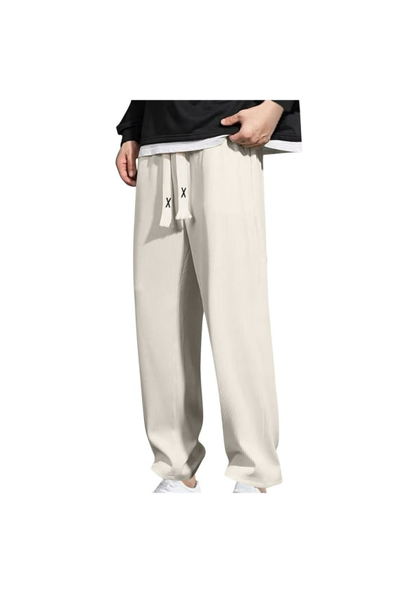 Men’s Side Stripe Wide Leg Casual Pants Long Leg Roomy Fit Soft Fabric Wear for Street Style Casual Gatherings Khaki M