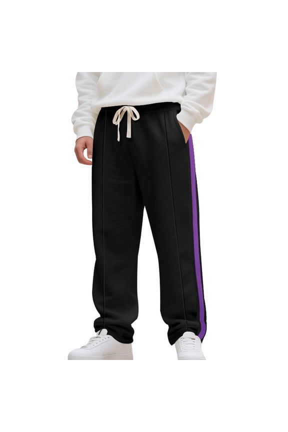 Men’s Side-Stripe Wide Leg Pants Long Leg Roomy Fit Sporty Style Wear for Street Style Daily Activities Black S