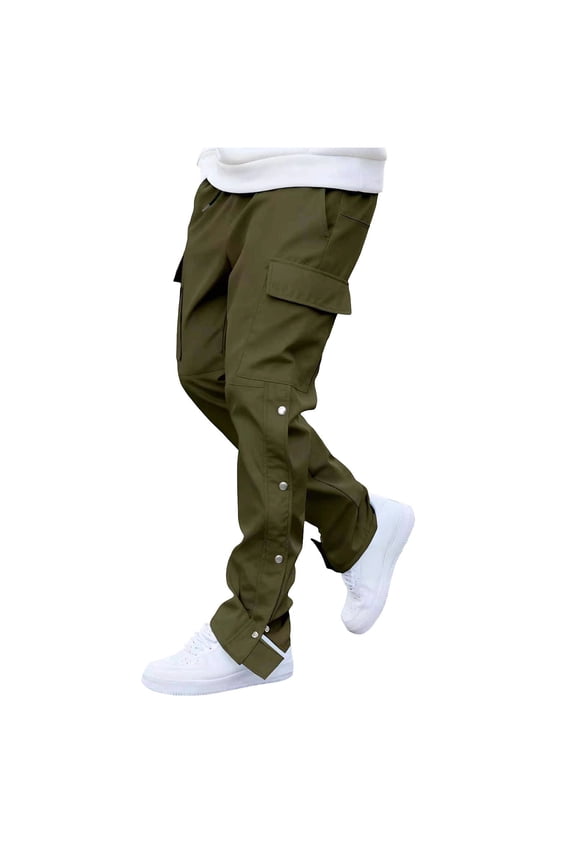Men's Slim Cargo Pants Drawstring Waist Snap Side Detail Multi Pockets Fabric Casual Daily Streetwear Outdoor Errands Army Green L