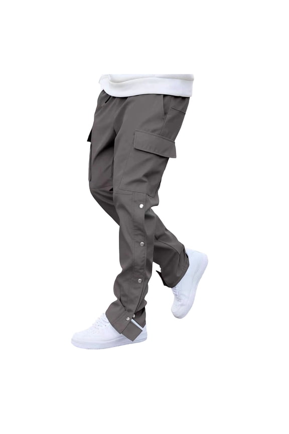 Men's Slim Cargo Pants Drawstring Waist Snap Side Detail Multi Pockets Fabric Casual Daily Streetwear Outdoor Errands Gray XXL