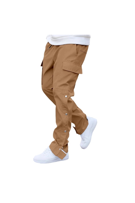 Men's Slim Cargo Pants Drawstring Waist Snap Side Detail Multi Pockets Fabric Casual Daily Streetwear Outdoor Errands Khaki XXL