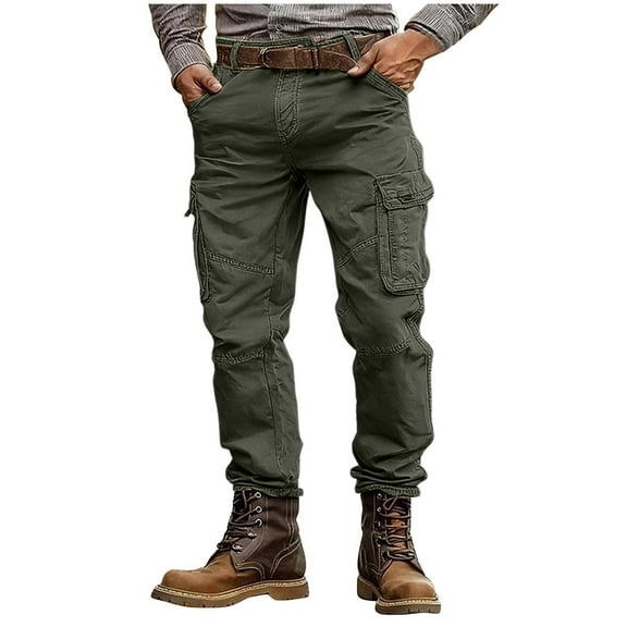 Mrmaere Men's Slim Cargo Work Pants Belted Waist Multi Pockets Fabric Casual Work Outdoor Daily Errands Army Green 40