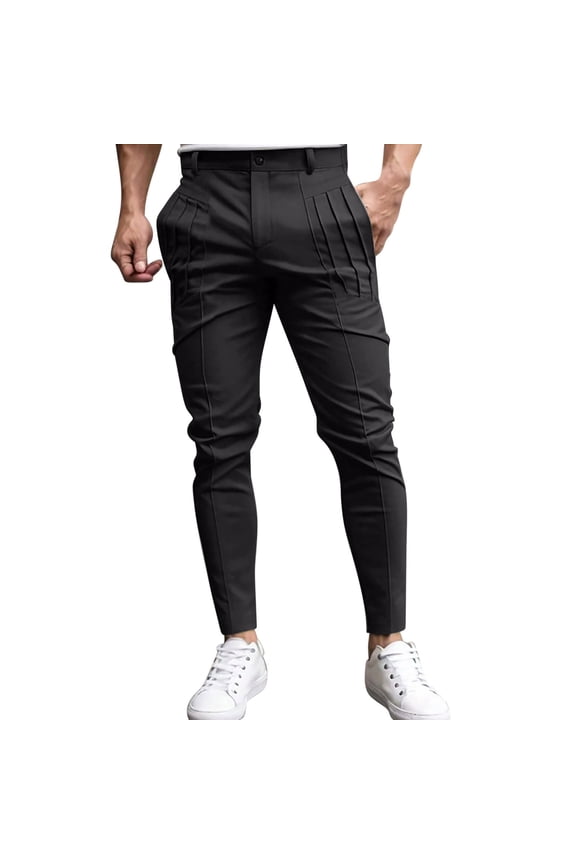 Men’s Slim Cuffed Casual Pants Long Leg Stretchy Fabric Modern Design Wear for Urban Outings Gym Workouts Black S