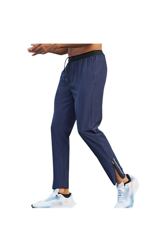 Men’s Slim Cuffed Sport Pants Long Leg Stretchy Fabric Supportive Design Wear for Gym Workouts Daily Exercises Navy XXL