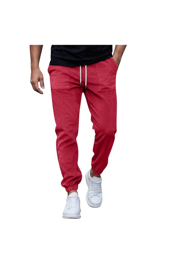 Men's Slim Denim Jogger Pants Drawstring Waist Elastic Cuff Soft Fabric Casual Daily Streetwear Outdoor Errands Red XL
