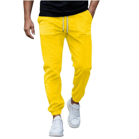 Mrmaere Men's Slim Denim Jogger Pants Drawstring Waist Elastic Cuff Soft Fabric Casual Daily Streetwear Outdoor Errands Yellow XXL