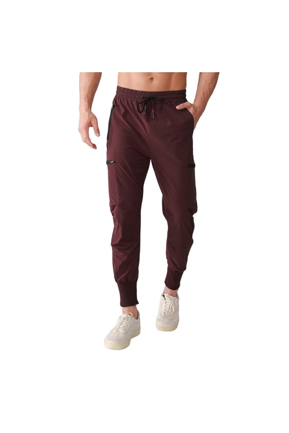 Men’s Slim-Fit Stretch Casual Pants Long Leg Flexible Fabric Trendy Style Wear for Gym Workouts Urban Outings Wine XXL