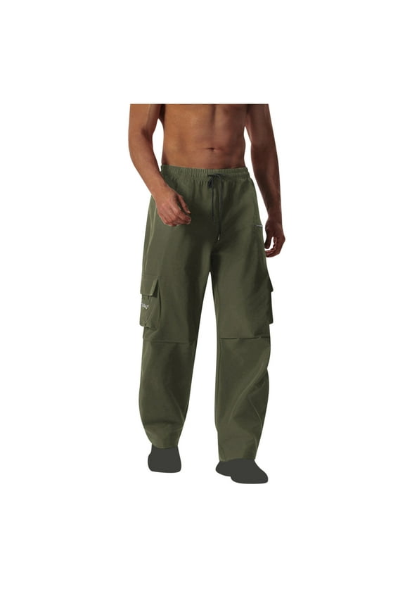Men’s Slim Multi Pocket Cargo Pants Long Leg Functional Pockets Comfortable Fit Wear for Urban Outings Light Activities Army Green L