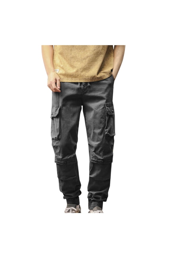 Men’s Slim Multi Pocket Casual Cargo Pants Long Leg Trendy Design Durable Fabric Wear for Urban Outings Daily Activities Gray M