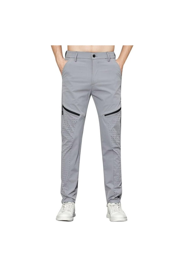 Men’s Slim Side-Stripe Pants Long Leg Modern Design Elastic Waist Wear for Urban Outings Casual Hangouts Gray 34