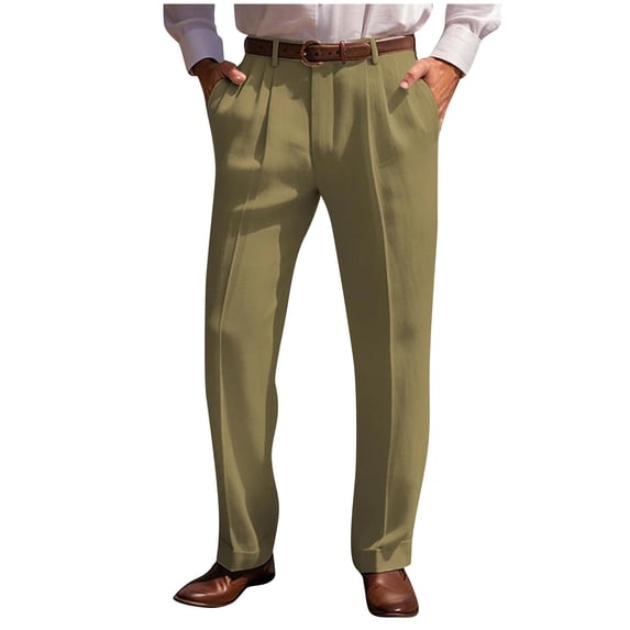 Mrmaere Men’s Slim Straight Leg Business Dress Pants Long Leg Polished Fabric Classic Design Wear for Office Meetings Formal Occasions Army Green XL