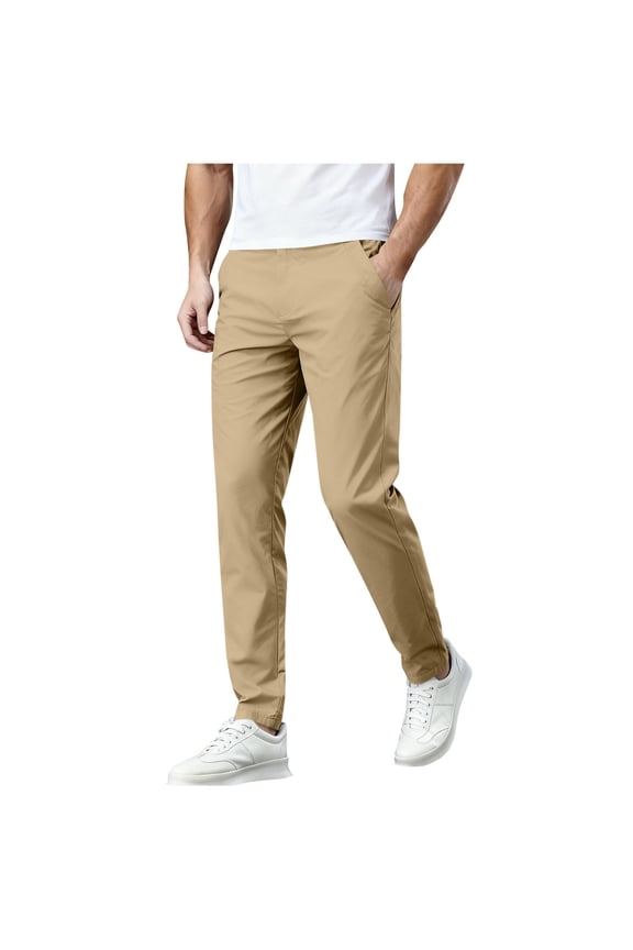 Men’s Slim Straight Leg Casual Pants Long Leg Smooth Fabric Classic Design Wear for Urban Outings Daily Commutes Khaki XXL