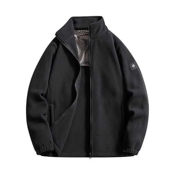 Mrmaere Men's Stand Collar Fleece Jacket Zip-Front Lightweight Warm Outerwear for Daily & Outdoor Wear Black M