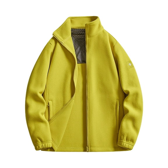 Mrmaere Men's Stand Collar Fleece Jacket Zip-Front Lightweight Warm Outerwear for Daily & Outdoor Wear Yellow L