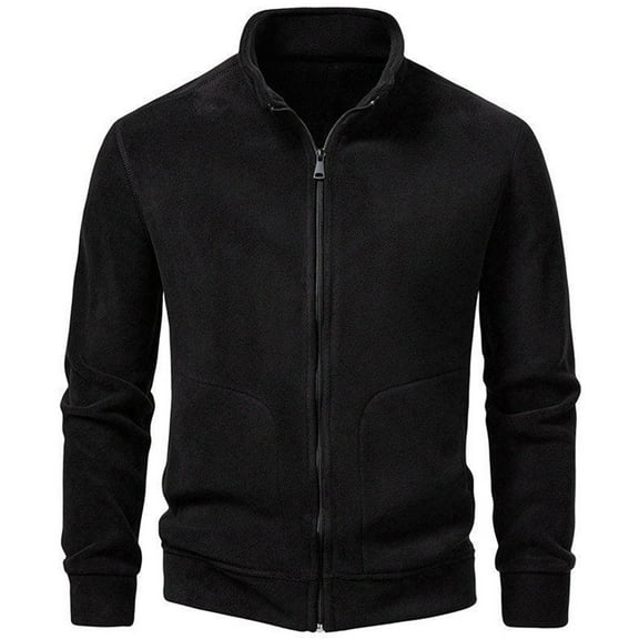 Mrmaere Men's Stand Collar Jacket Fleece Fabric Full-Zip Comfortable Outerwear for Daily & Leisure Wear Black XS