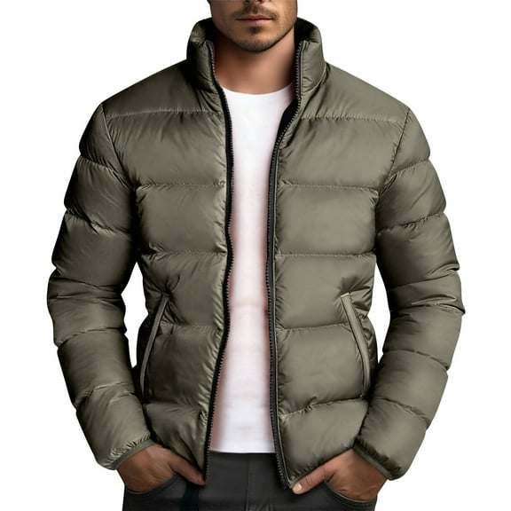 Mrmaere Men's Stand Collar Puffer Jacket Contrast Zipper Warm Insulated Coat for Winter Casual & Outdoor Wear Army Green L