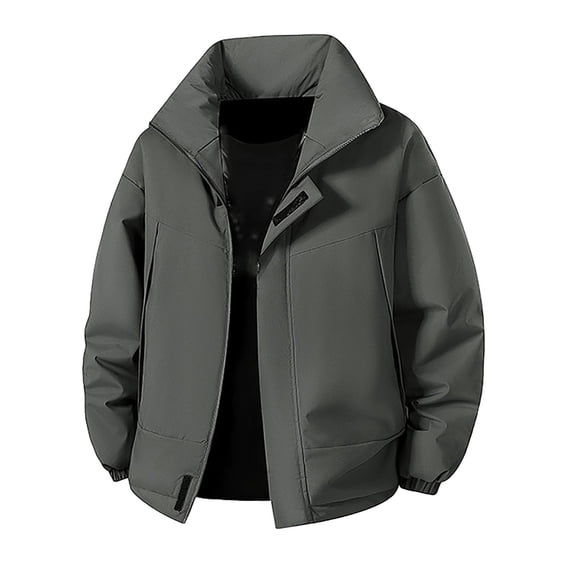 Mrmaere Men's Stand Collar Puffer Jacket Oversized Warm Casual Outerwear for Daily & Outdoor Wear Dark Gray L