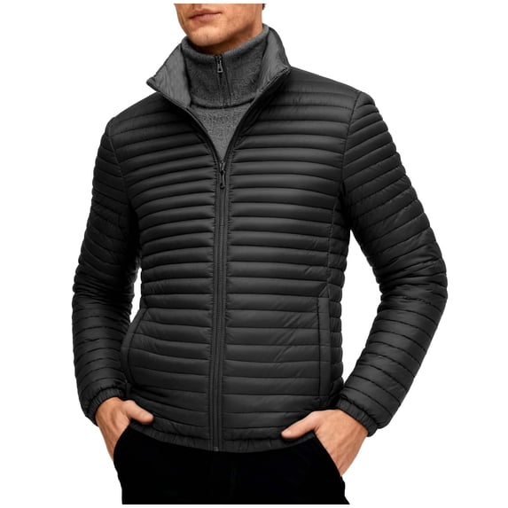 Mrmaere Men's Stand Collar Puffer Jacket Quilted Full-Zip Lightweight Warm Outerwear for Daily & Casual Wear Black L