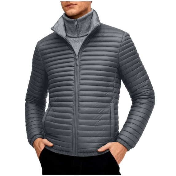 Mrmaere Men's Stand Collar Puffer Jacket Quilted Full-Zip Lightweight Warm Outerwear for Daily & Casual Wear Gray L