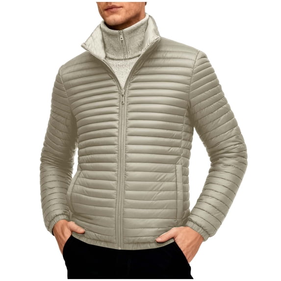 Mrmaere Men's Stand Collar Puffer Jacket Quilted Full-Zip Lightweight Warm Outerwear for Daily & Casual Wear Khaki XS