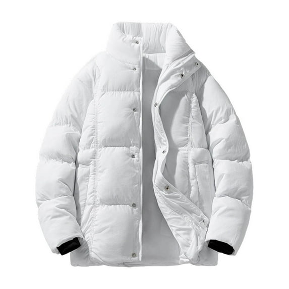 Mrmaere Men's Stand Collar Puffer Jacket Quilted Oversized Warm Outerwear for Daily & Casual Wear White M