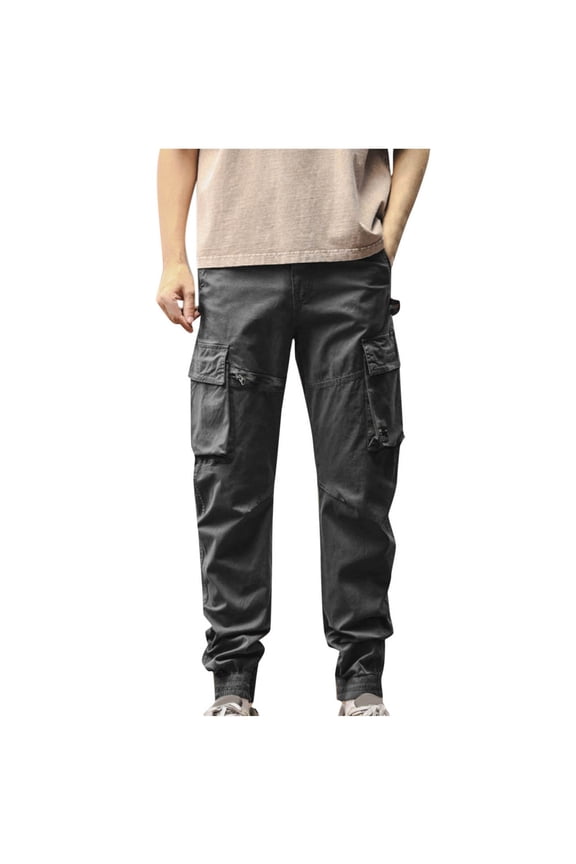 Men’s Straight Leg Camo Cargo Pants Long Leg Design Practical Pockets Wear for Field Tasks Casual Occasions Gray M