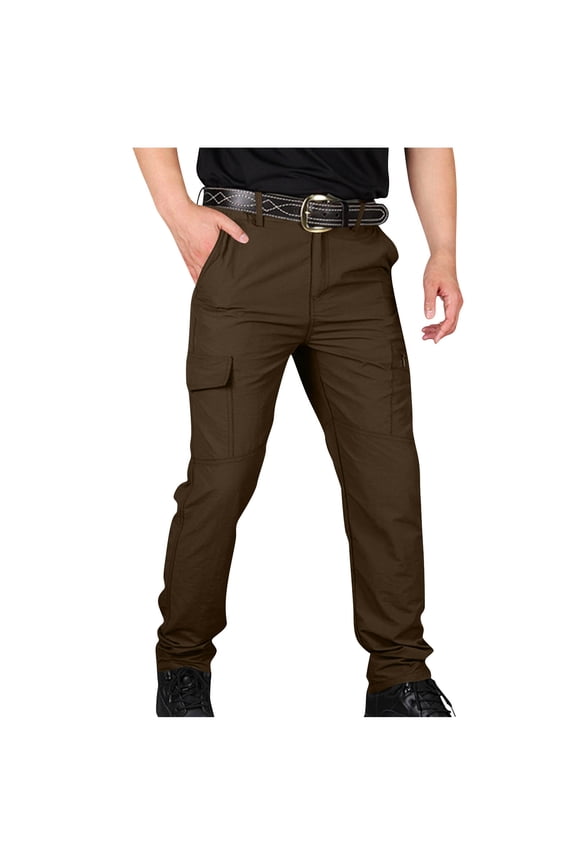 Men’s Straight Leg Cargo Casual Pants Long Leg Roomy Pockets Soft Fabric Wear for Leisure Outings Daily Errands Brown XXXXL